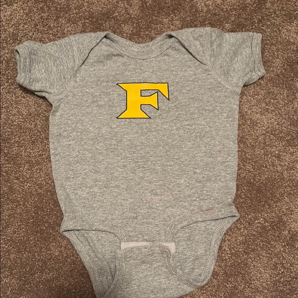 Gray Baby Onesie with Yellow Lettering